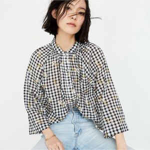 Madewell Daisy Sketch Embroidered Raglan Peasant Shirt in Gingham